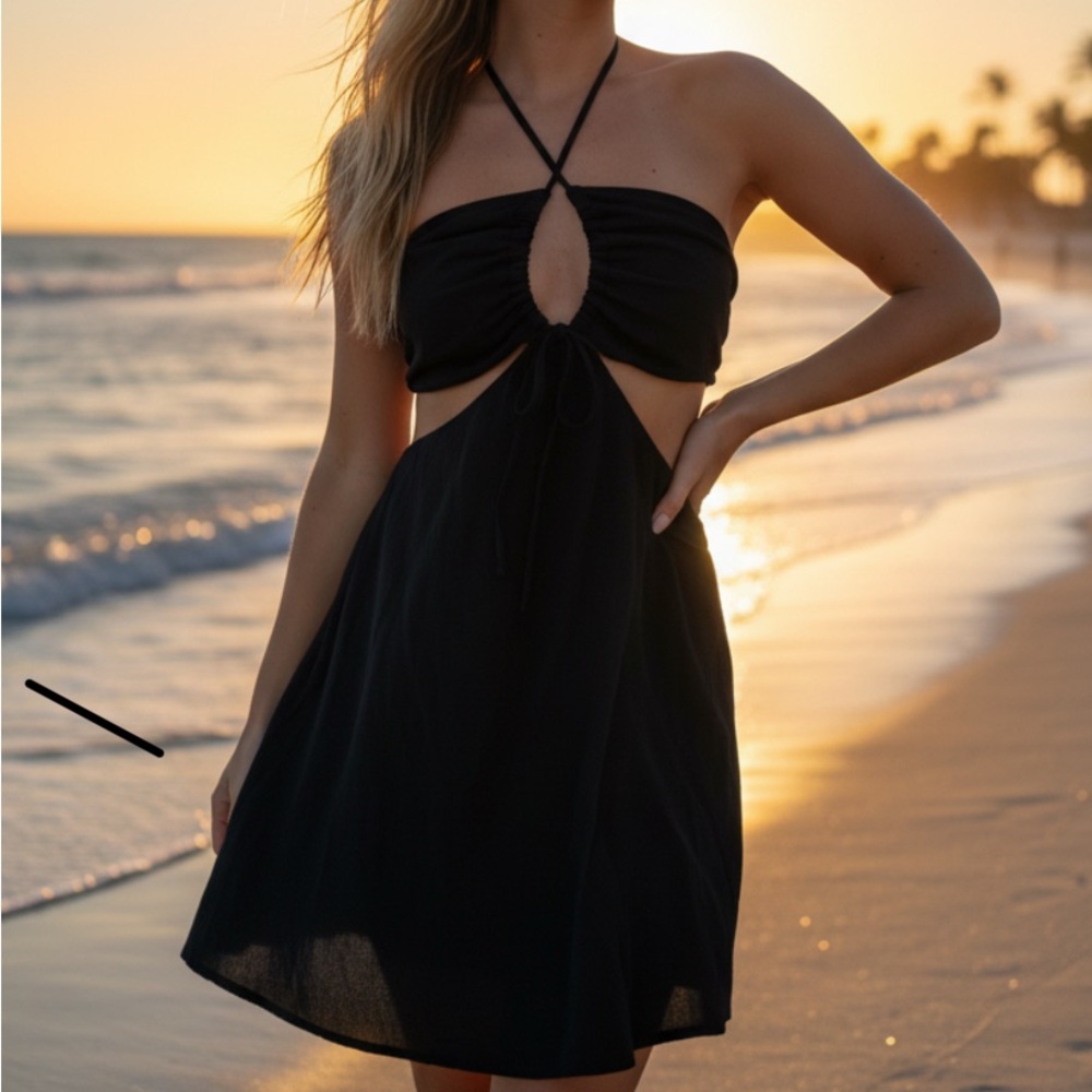 O'Neill Black Strapless Tie-Front Cutout Dress